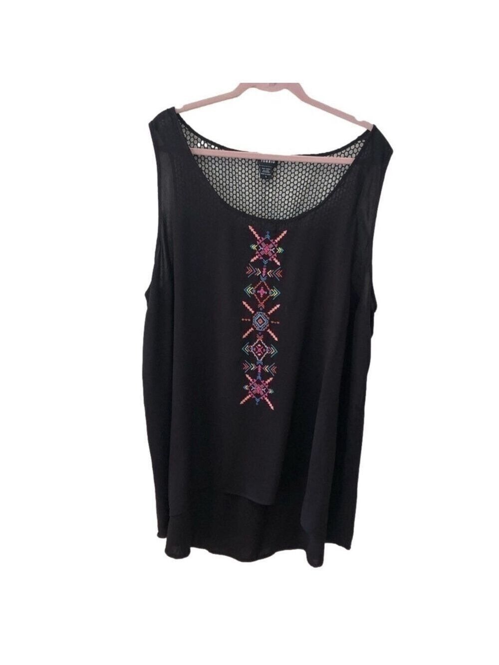 TORRID black with tribal print embroidery high low sleeveless top. Size 3(3X)